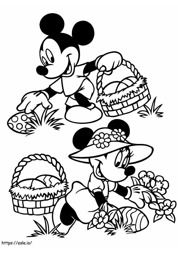 Coloriage Mickey et le panier de Pâques à imprimer dessin
