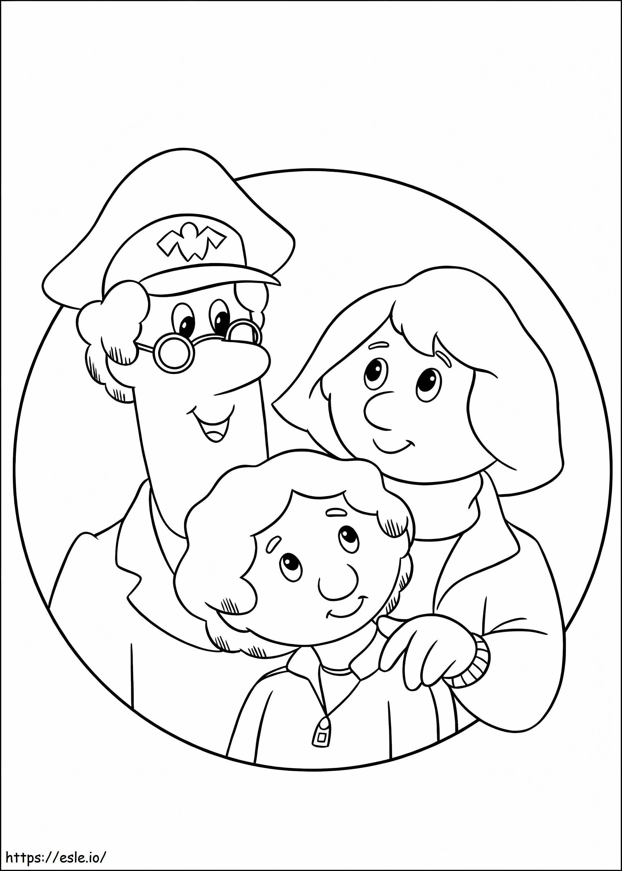 Carteiro Pat e família para colorir