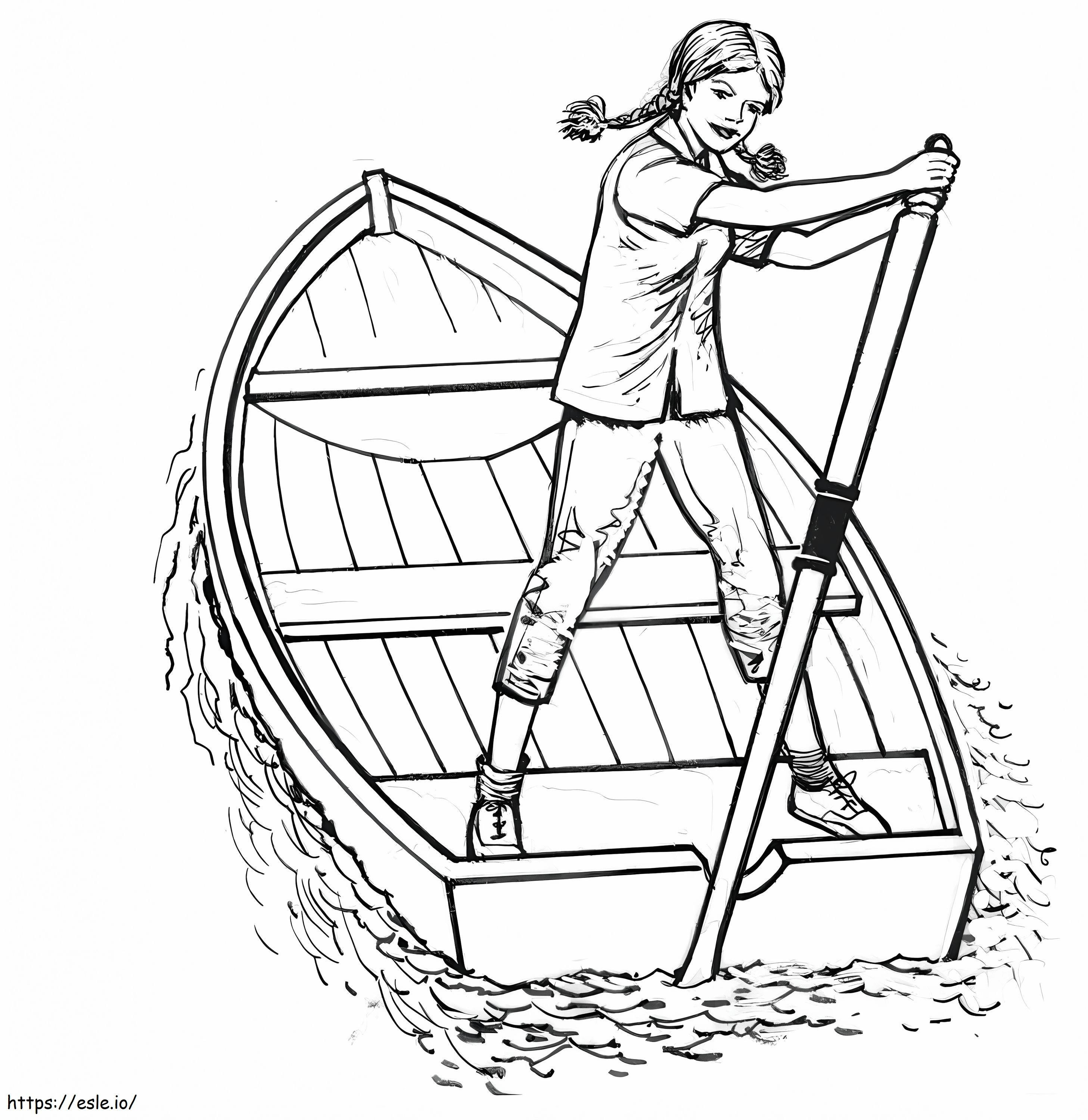 1560759254 女の子の手漕ぎボート A4 ぬりえ - 塗り絵