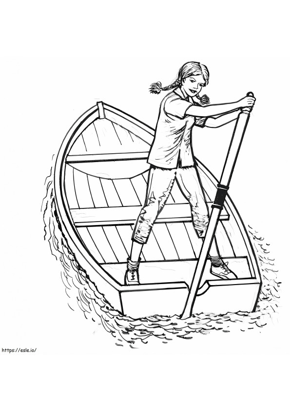1560759254 女の子の手漕ぎボート A4 ぬりえ - 塗り絵
