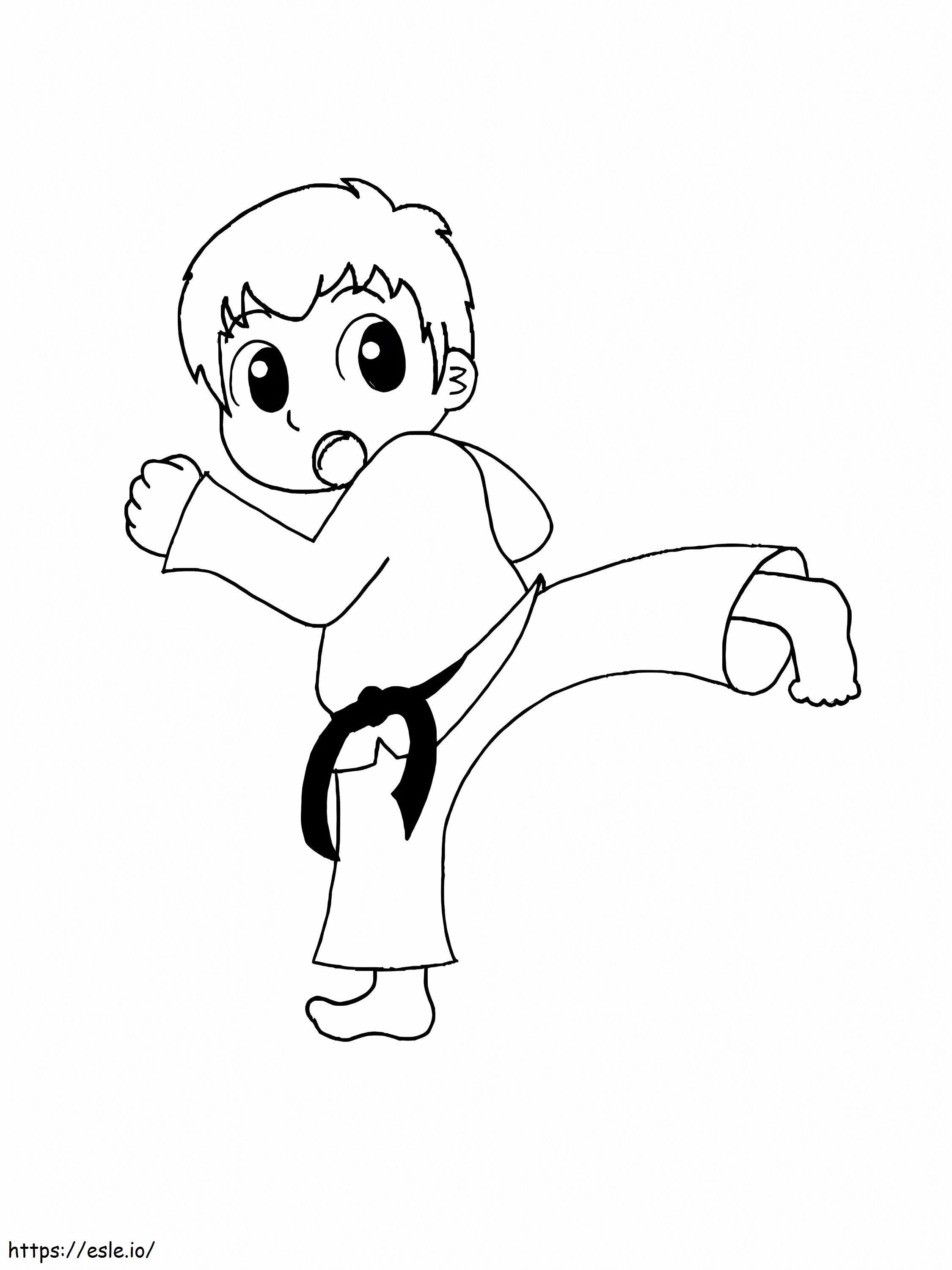 Little Boy Learning Karate coloring page