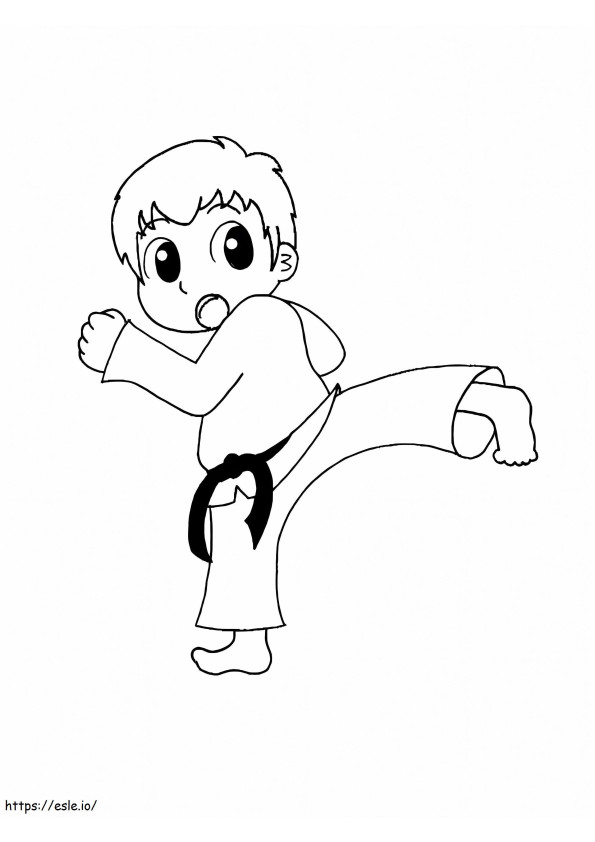 Kleine jongen leert karate kleurplaat