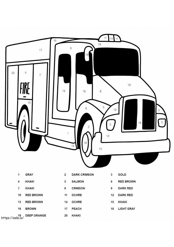Cor normal do caminhão de bombeiros por número para colorir