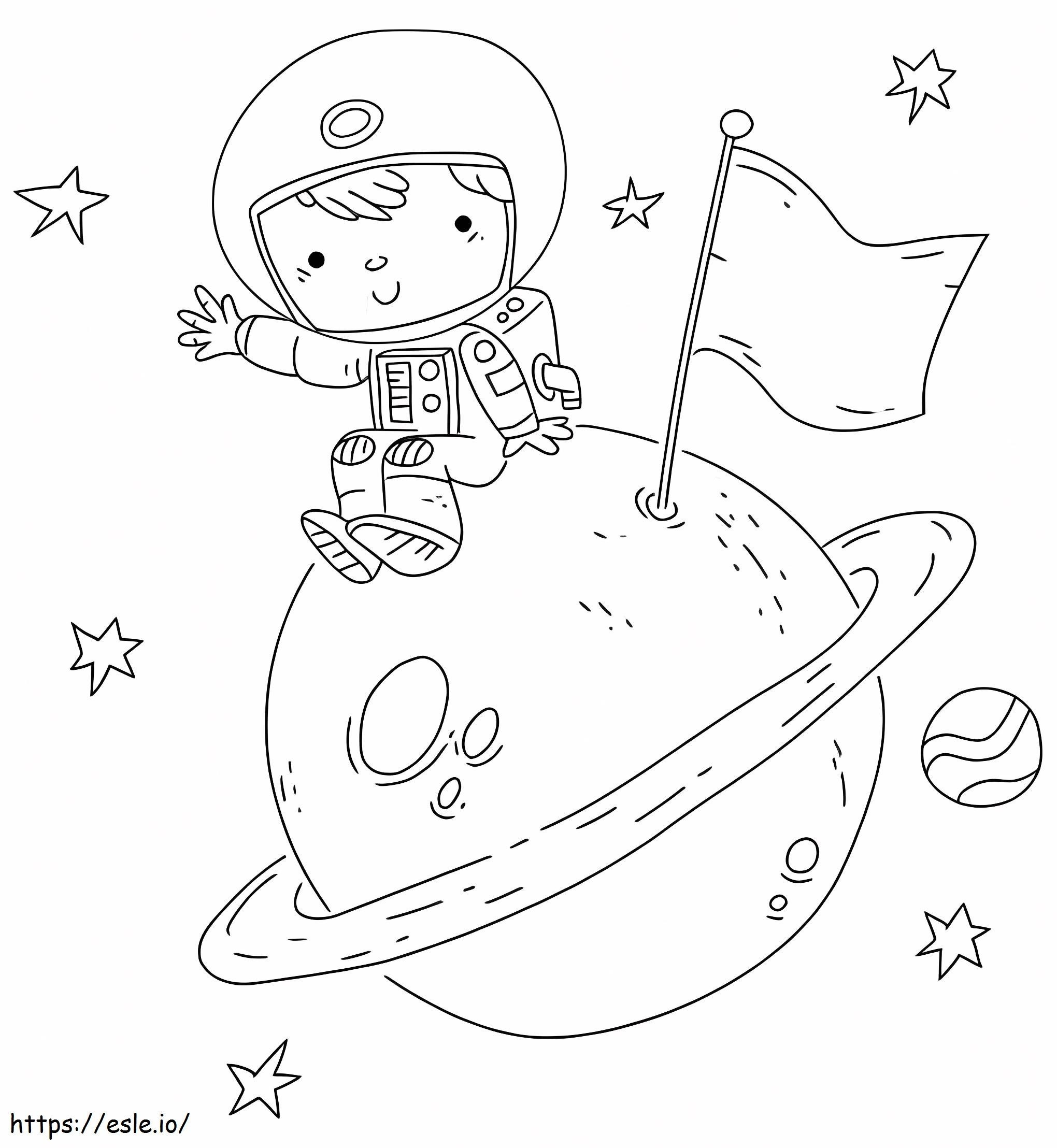 Astronauta sentado no planeta para colorir