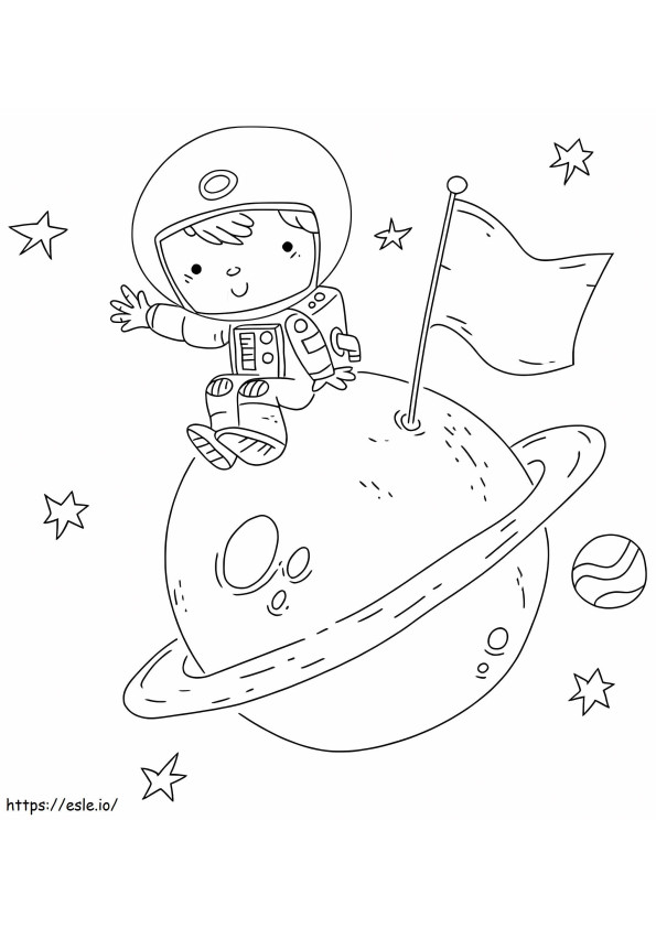惑星に座っている宇宙飛行士 ぬりえ - 塗り絵