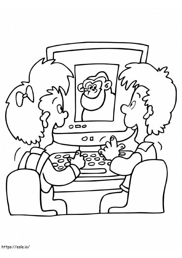 Kids Using Computer coloring page