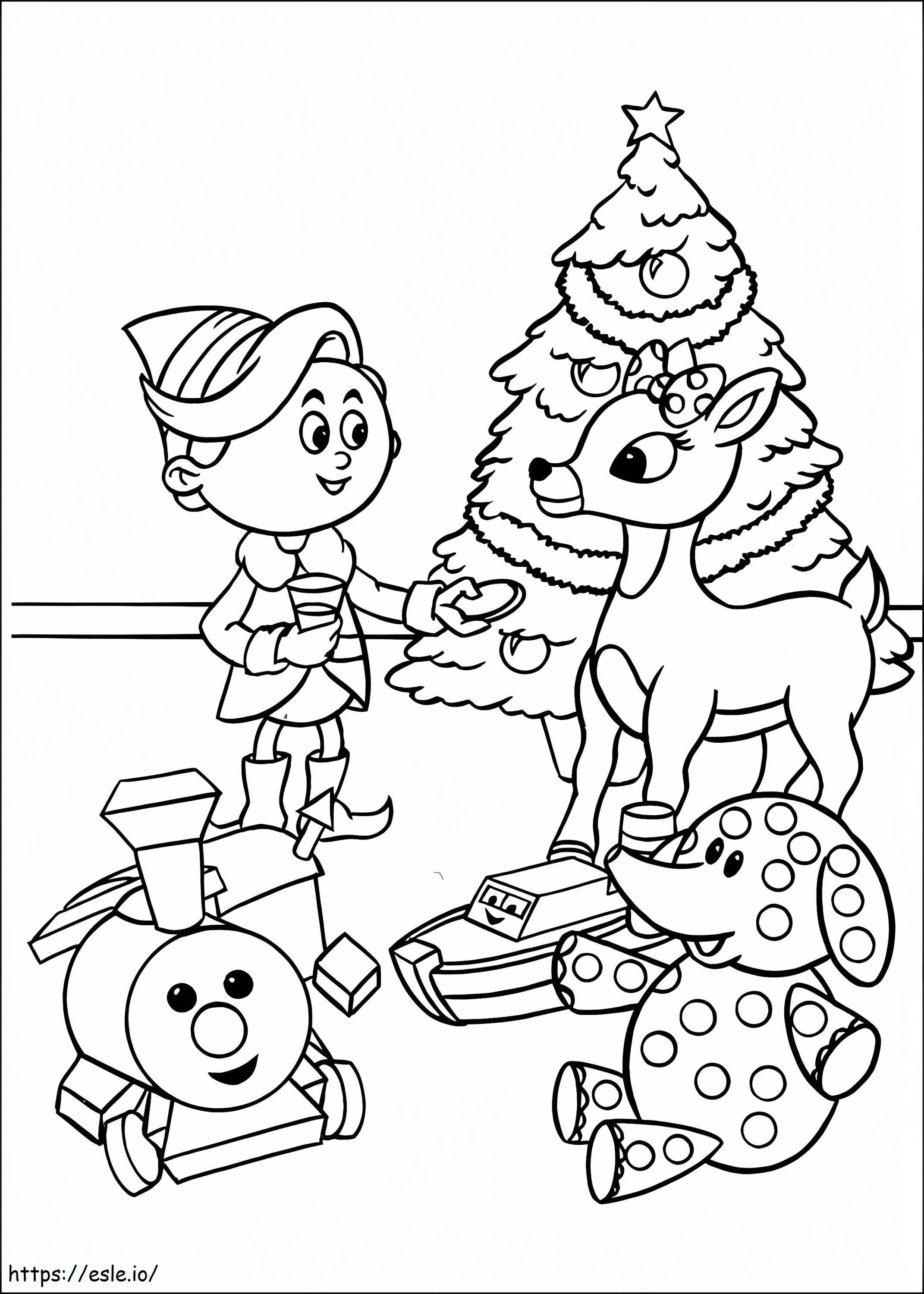 Coloriage Rudolph et Elfe à imprimer dessin