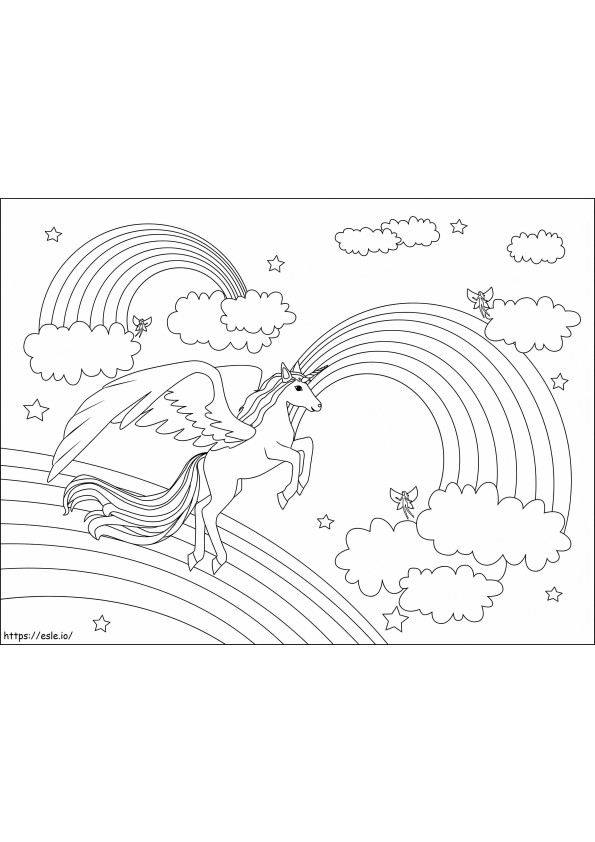 Unicorn cu trei curcubee și nori de colorat