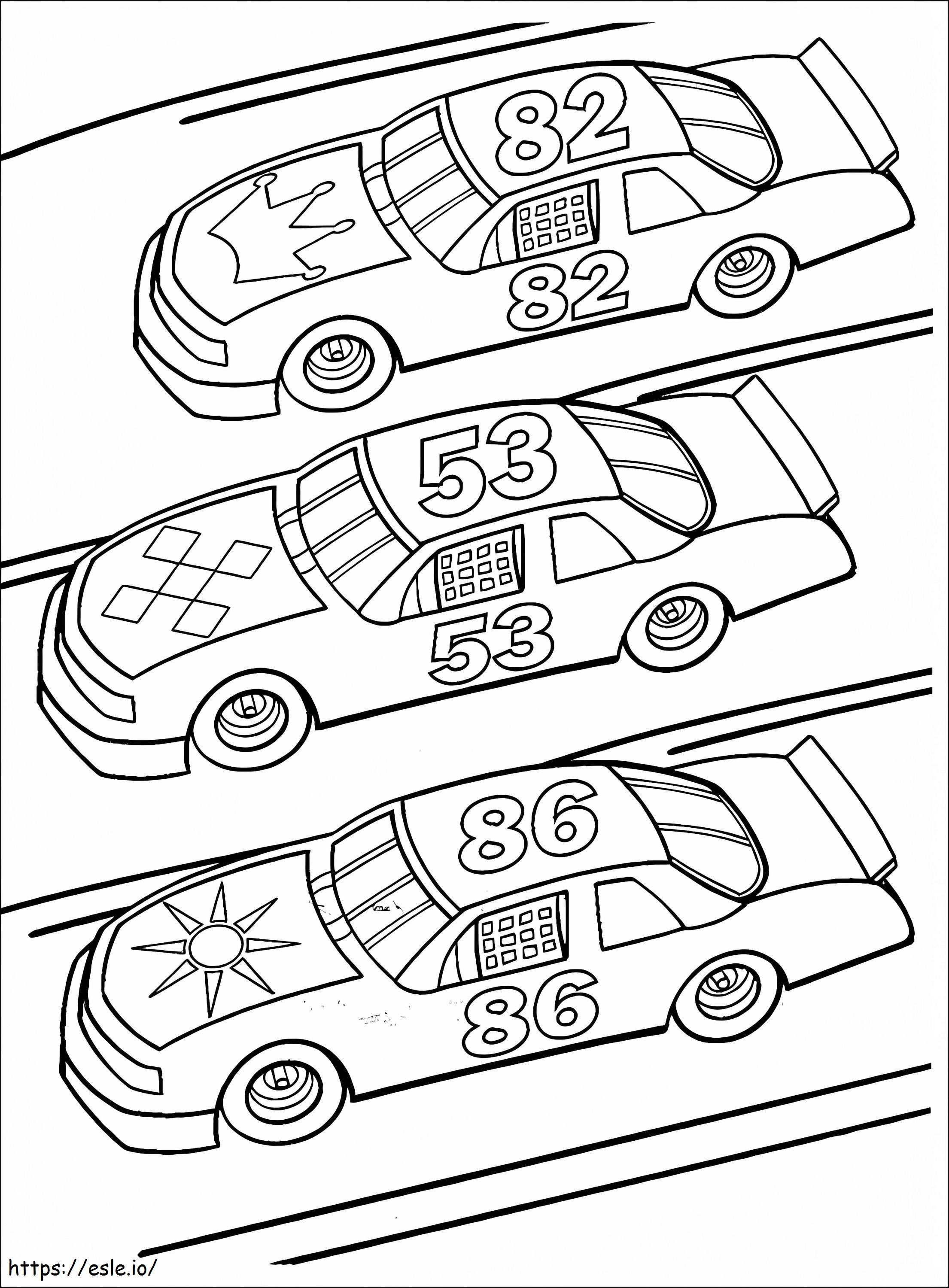 Coloriage Trois voitures de course à imprimer dessin