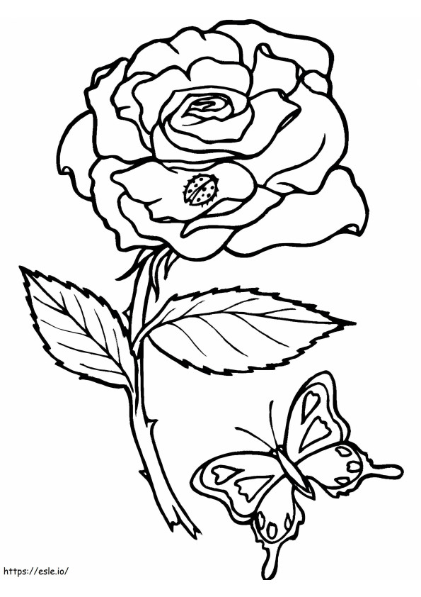 Ruusu ja perhonen värityskuva