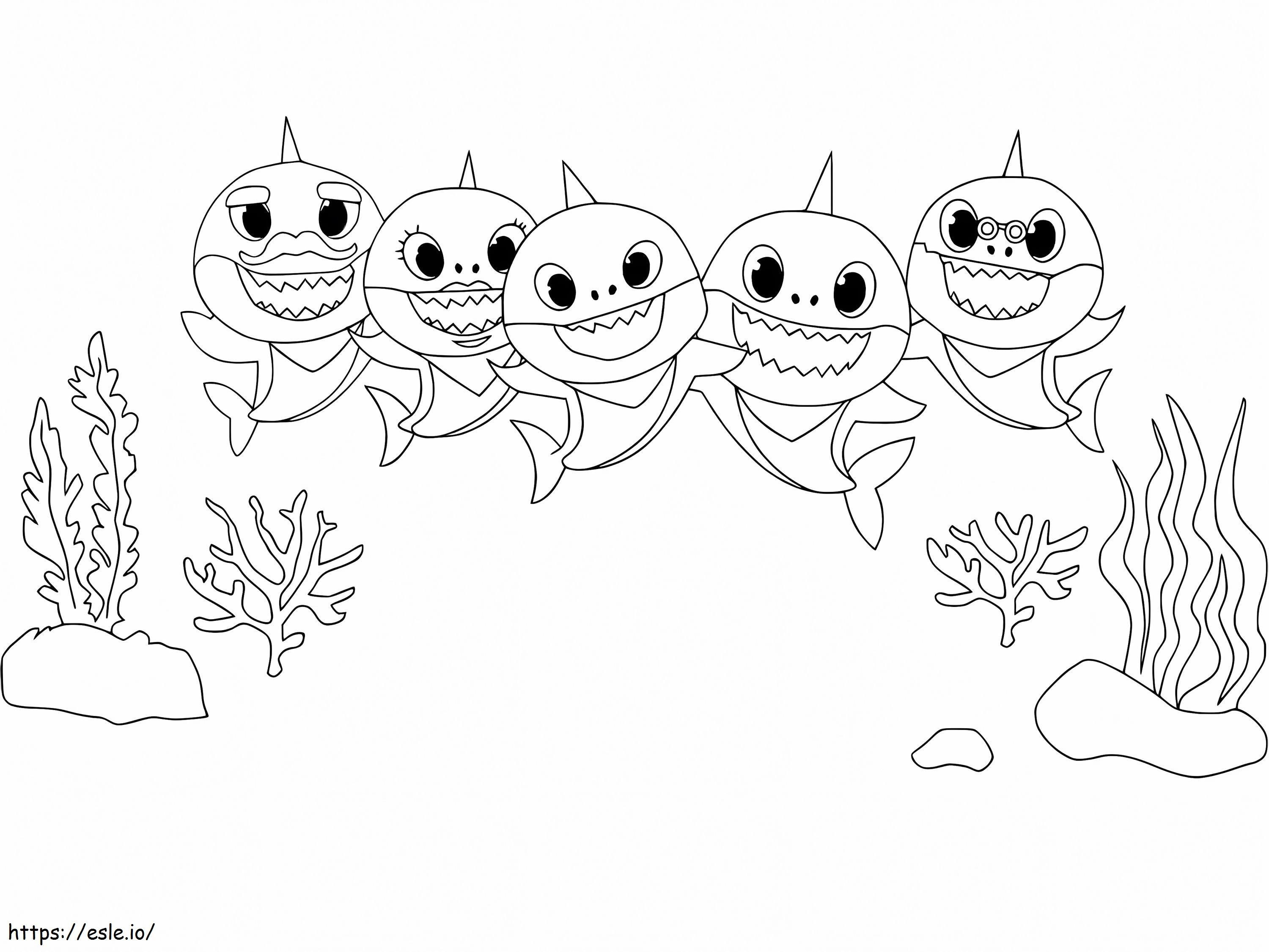 Baby Shark Family With Corals coloring page