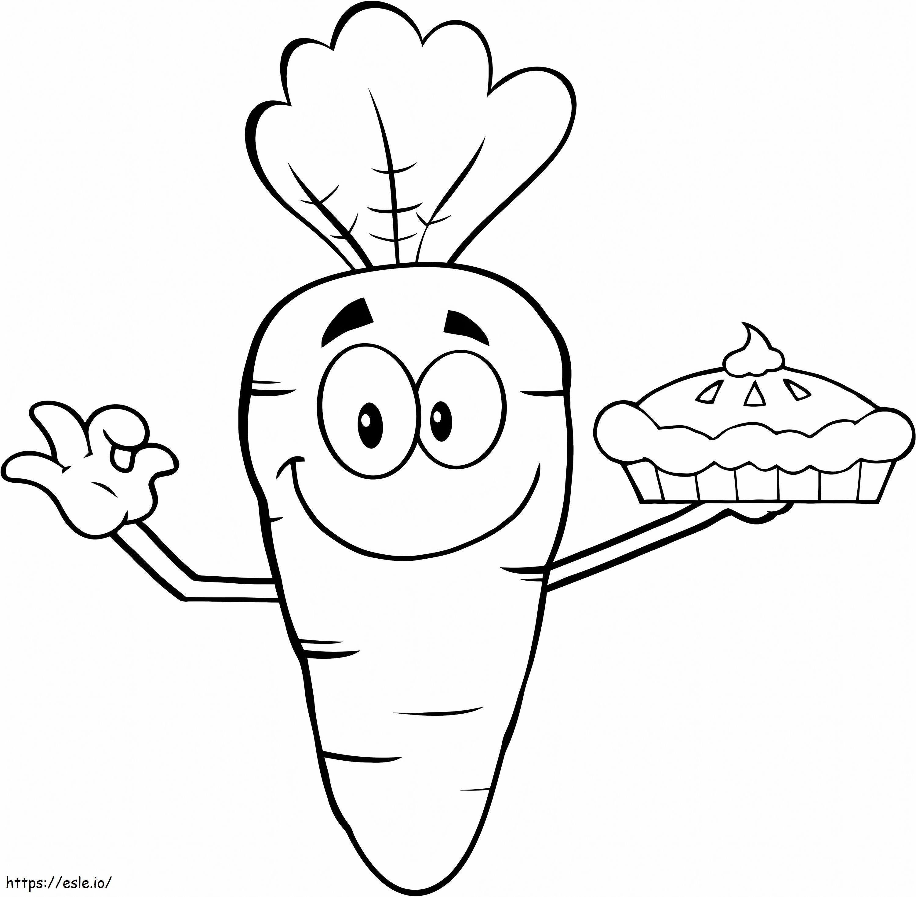 1543974622 Smiling Cartoon Carrot Holding Up A Pie coloring page