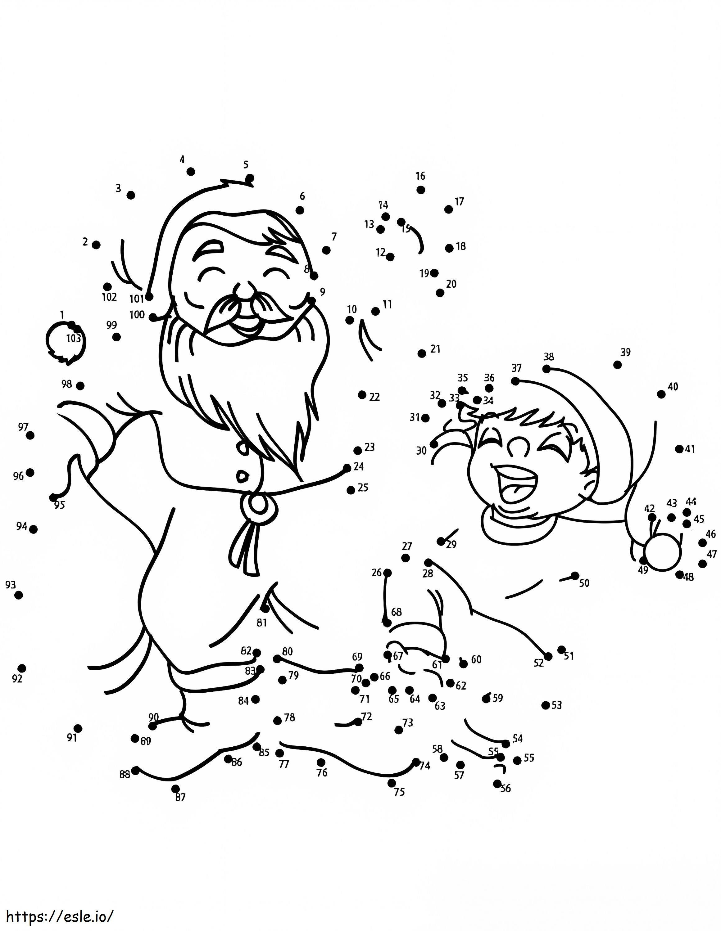 Coloriage Garçon et père Noël point à point à imprimer dessin