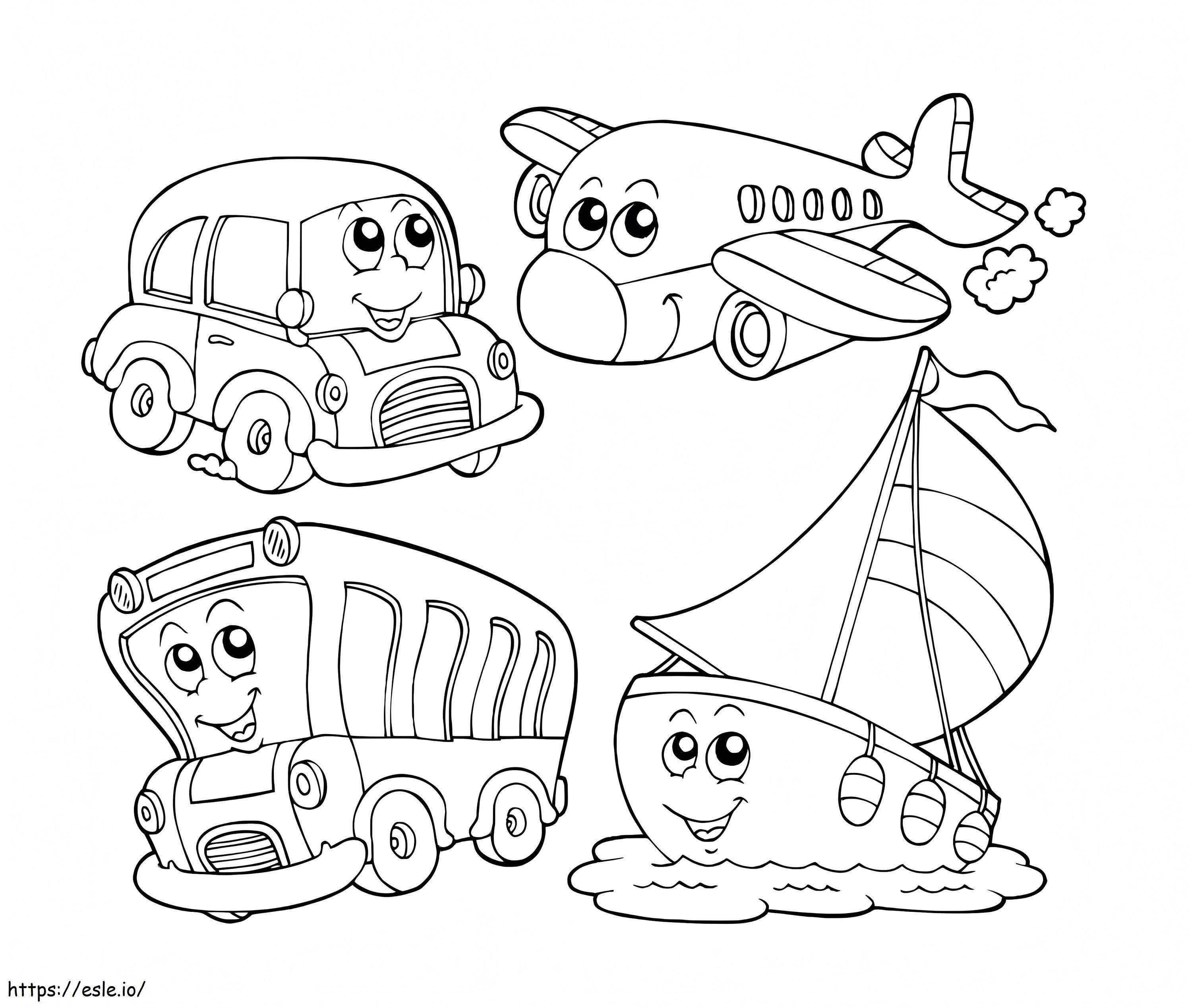 Vehículos de dibujos animados para colorear