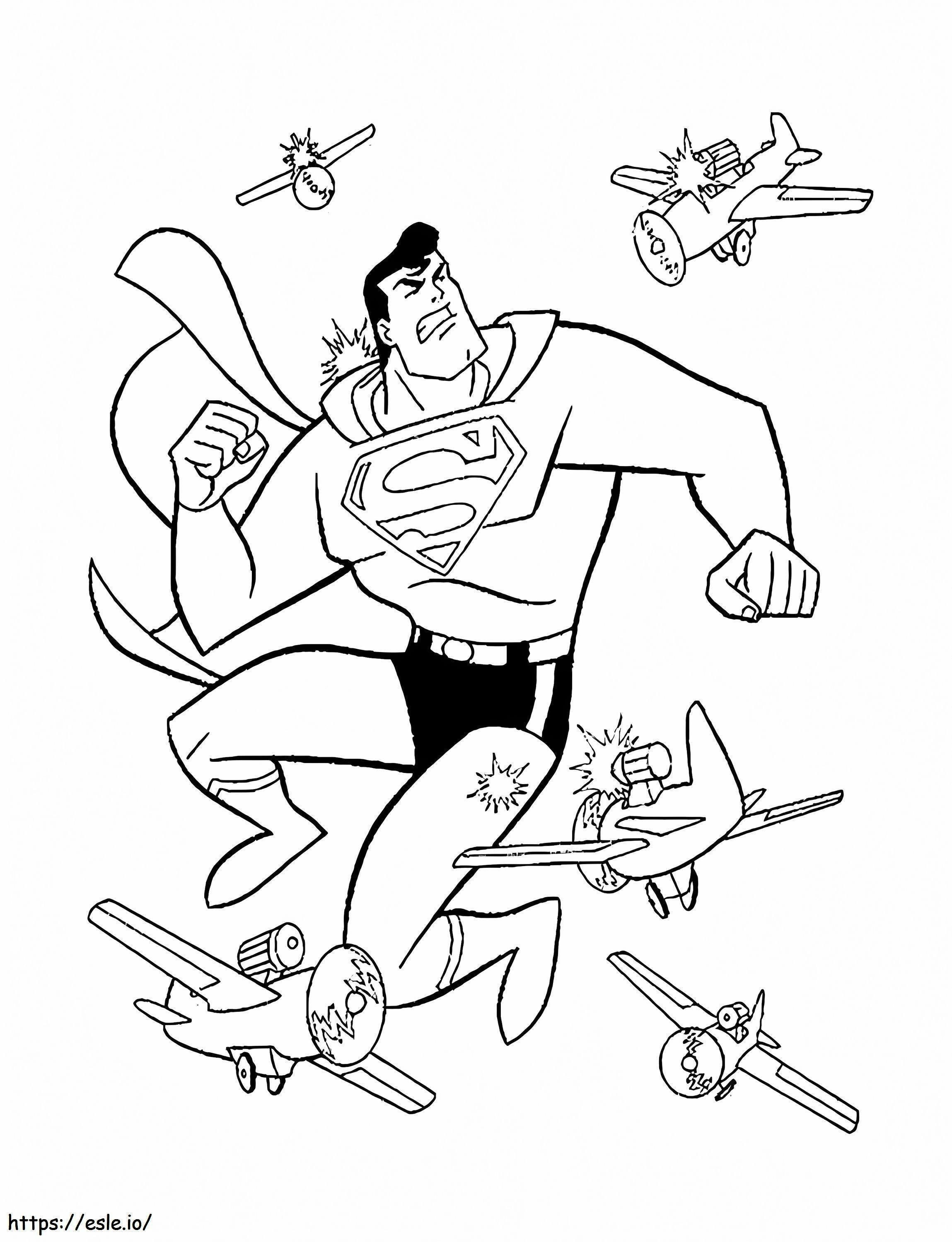 Supermies ja lelulentokoneita värityskuva