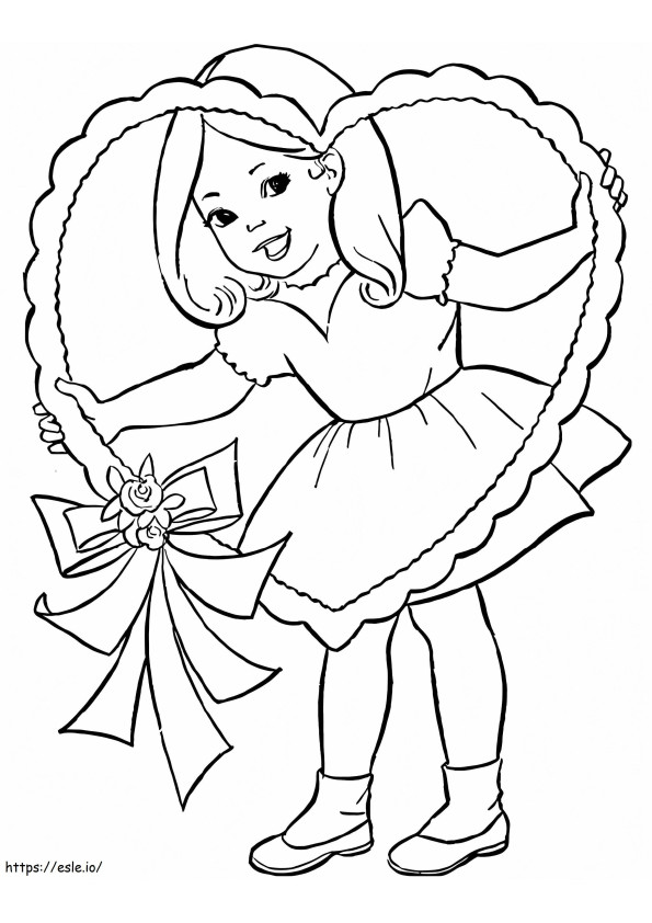 Girl And A Valentine'S Heart coloring page