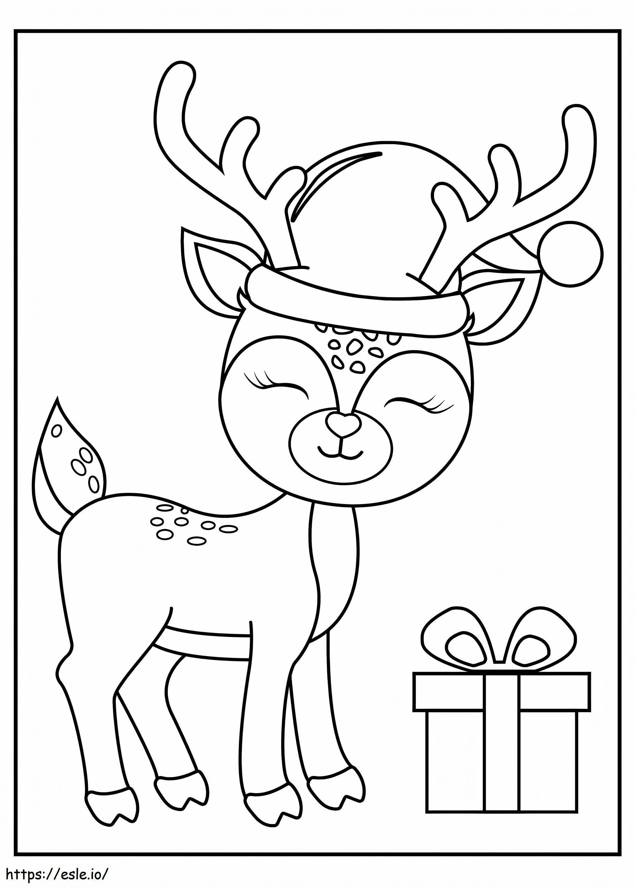 Christmas Reindeer And Gift Box coloring page
