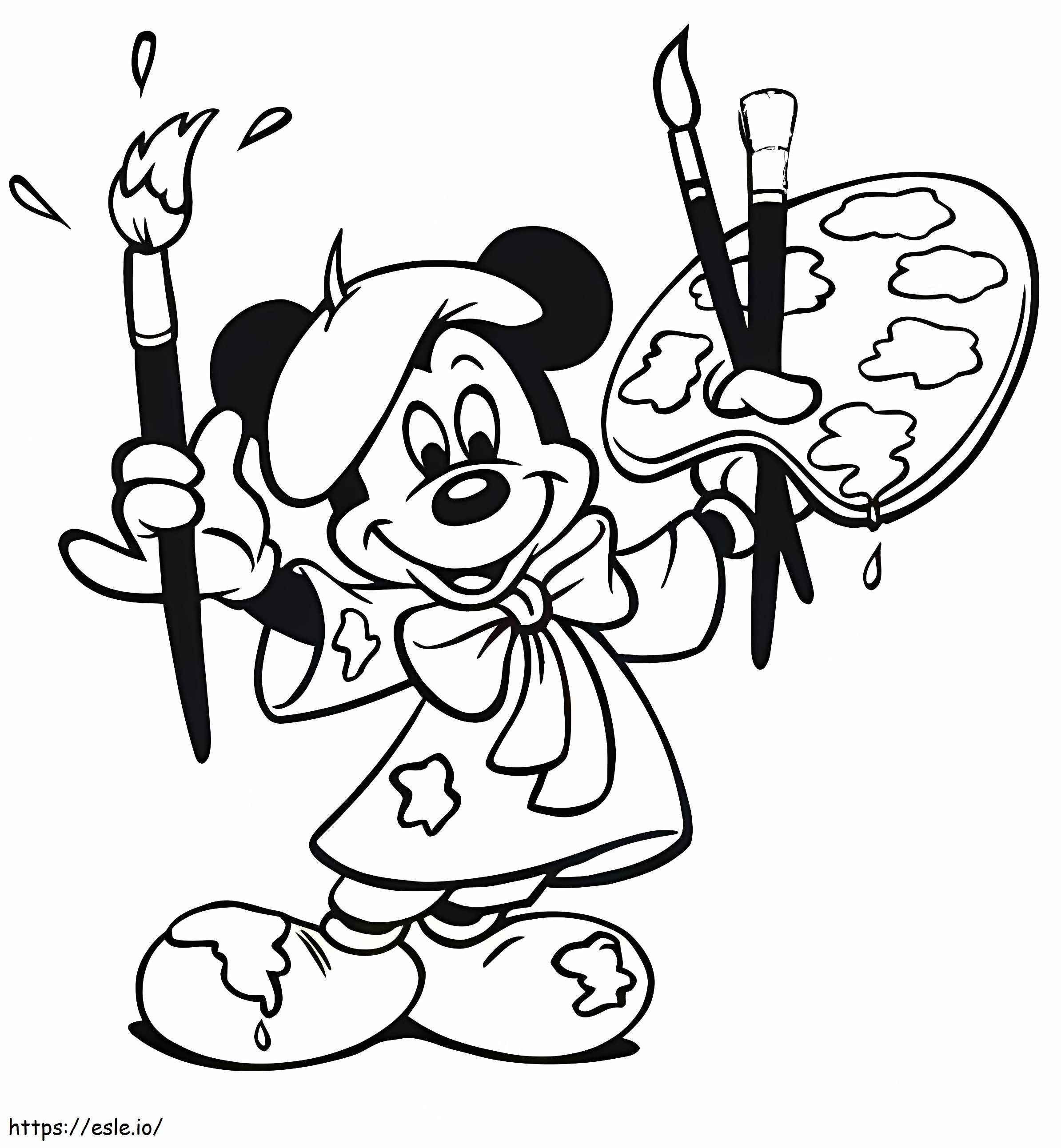 Coloriage Mickey Mouse l'artiste à imprimer dessin