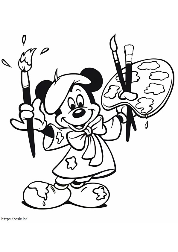 Coloriage Mickey Mouse l'artiste à imprimer dessin