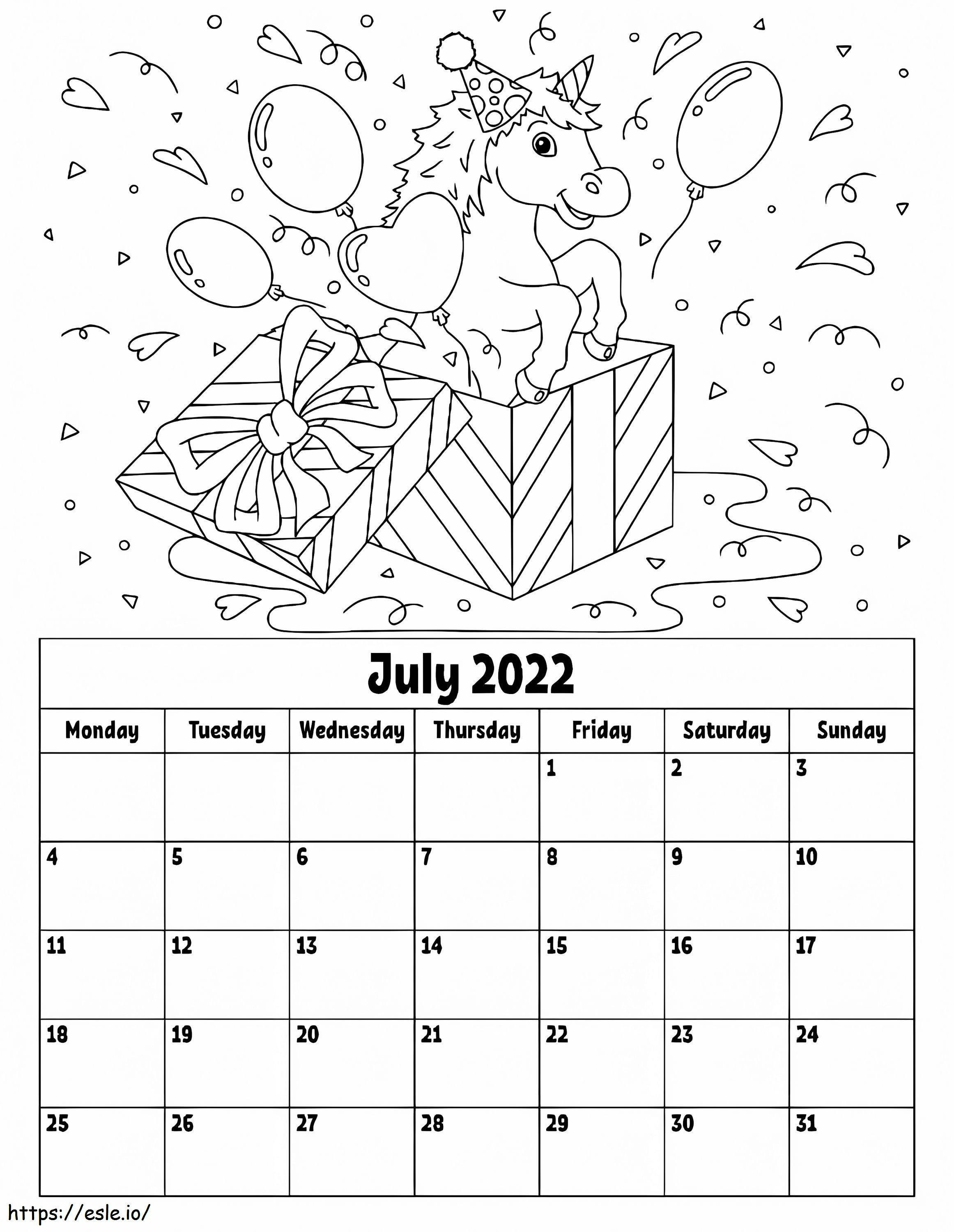 Calendário de julho de 2022 para colorir