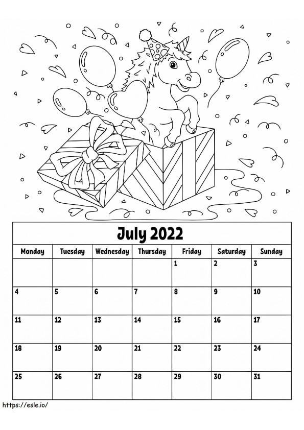 Calendario luglio 2022 da colorare