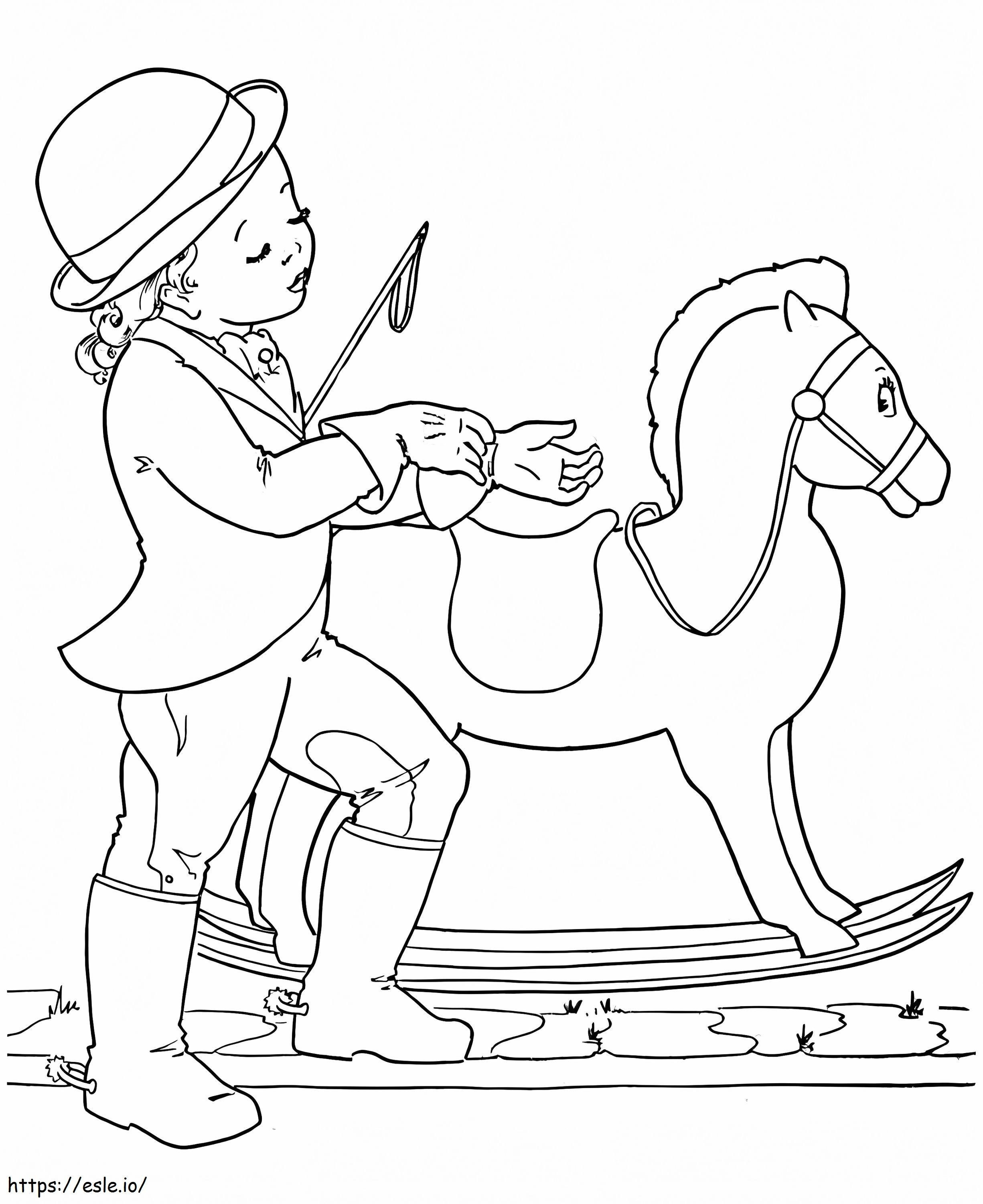 Menina e cavalo de balanço para colorir