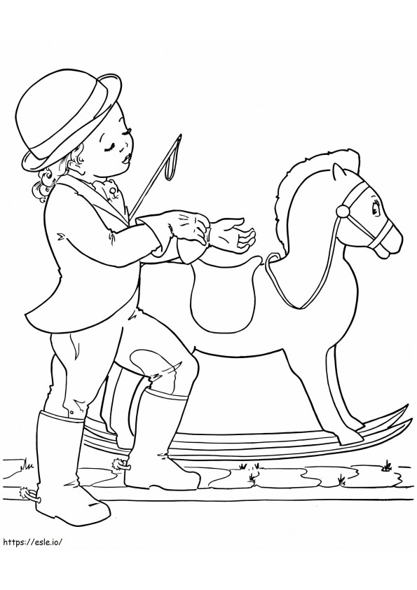 Coloriage Petite fille et cheval à bascule à imprimer dessin