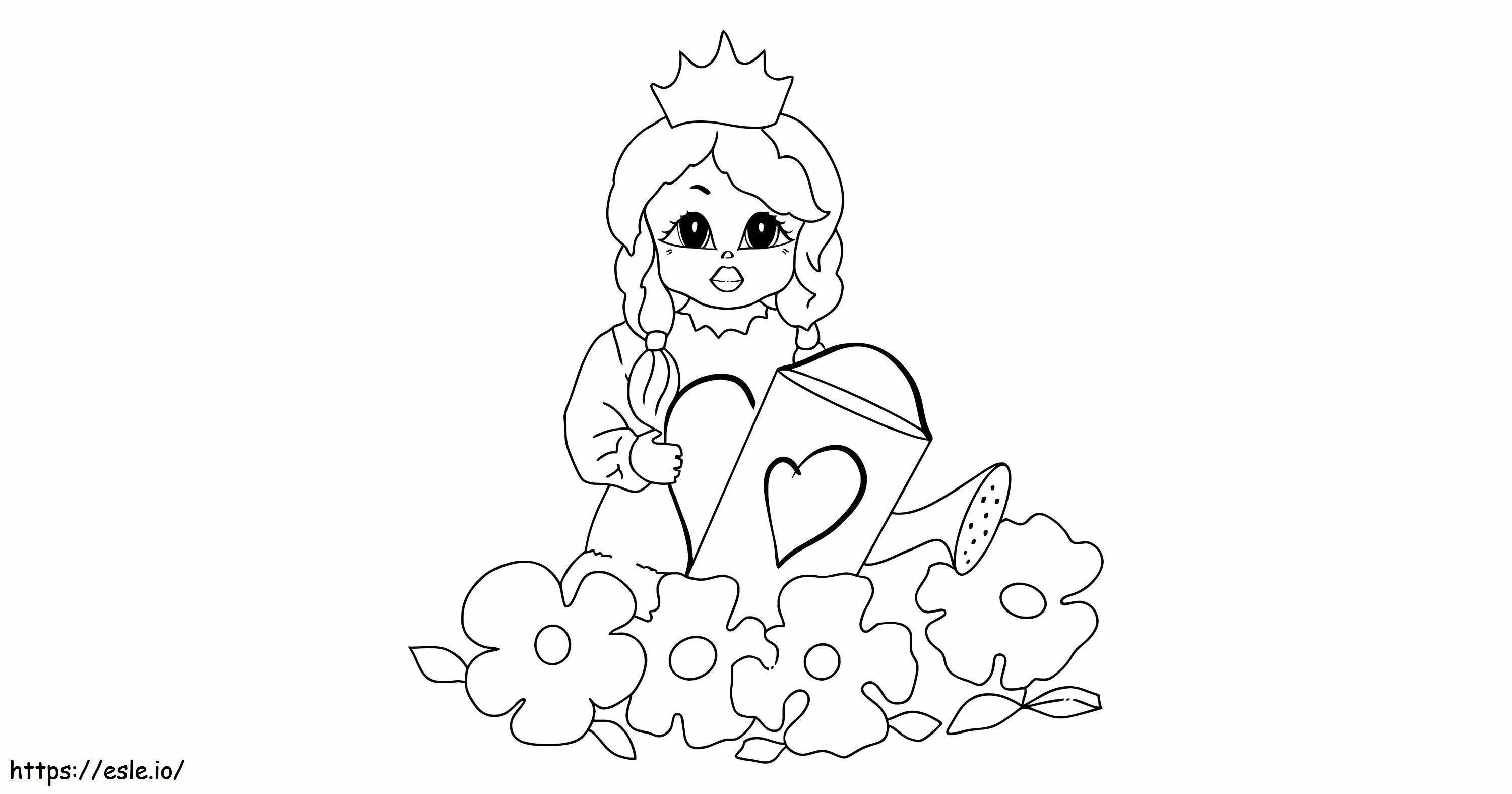 Desenează Prințesa Peach udând plantele de colorat