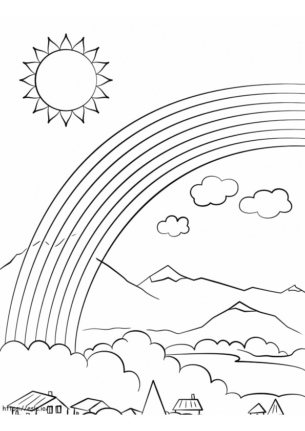 Rainbow And City coloring page