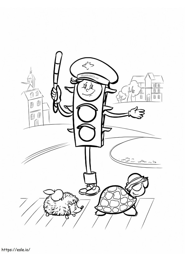 Cute Animals And Traffic Light coloring page
