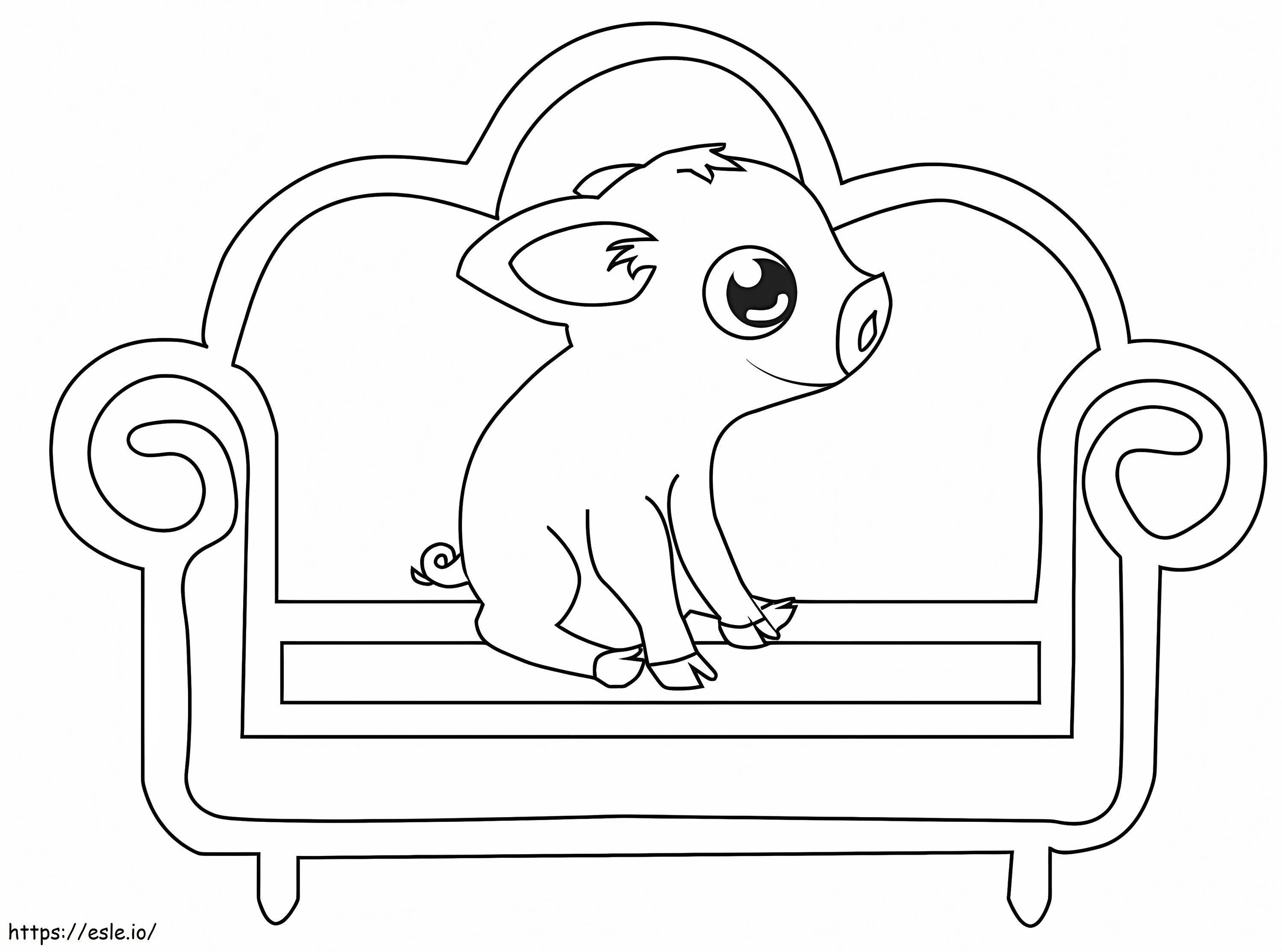 Coloriage Bébé cochon sur un canapé à imprimer dessin