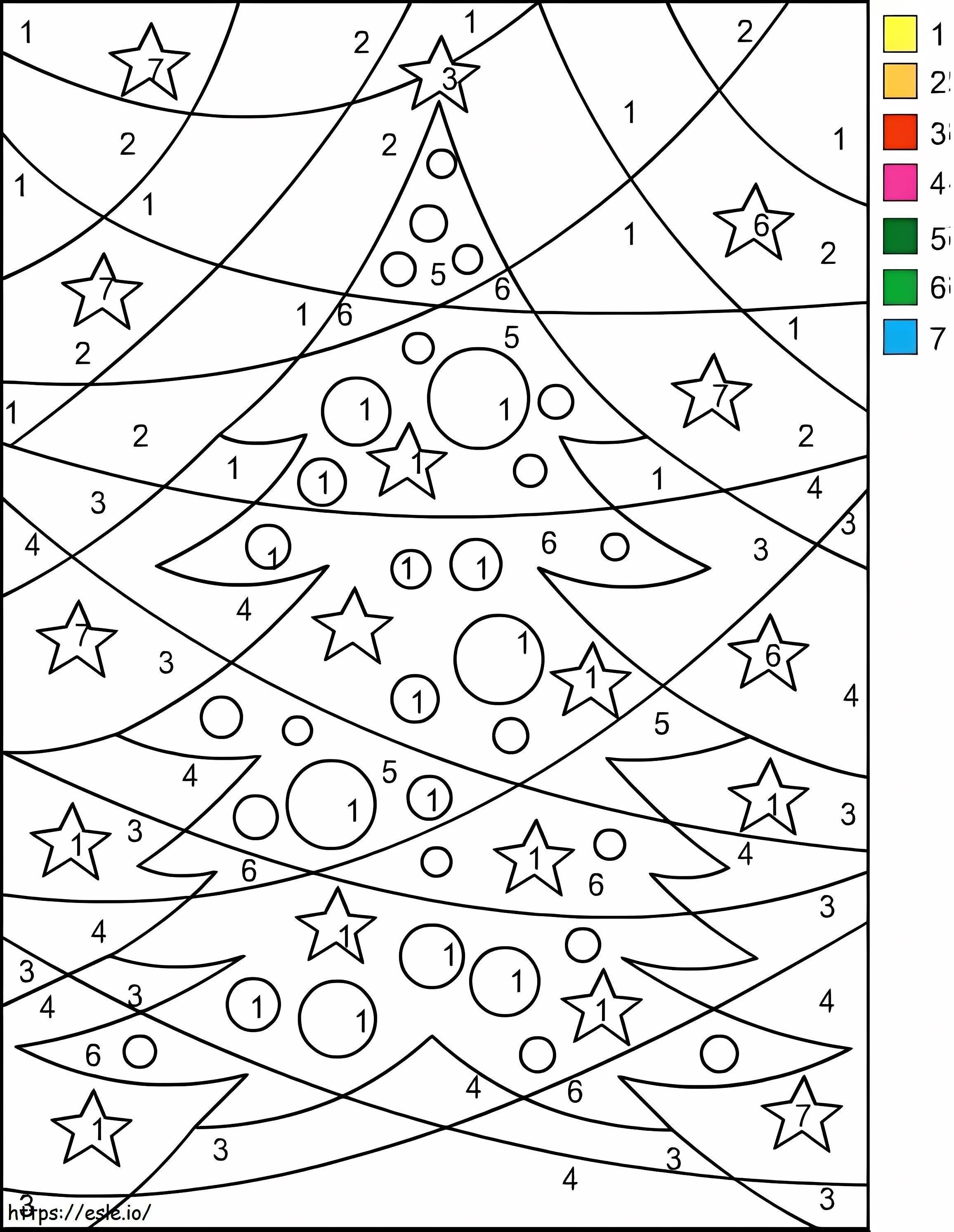クリスマスツリー 数字で色分け ぬりえ - 塗り絵