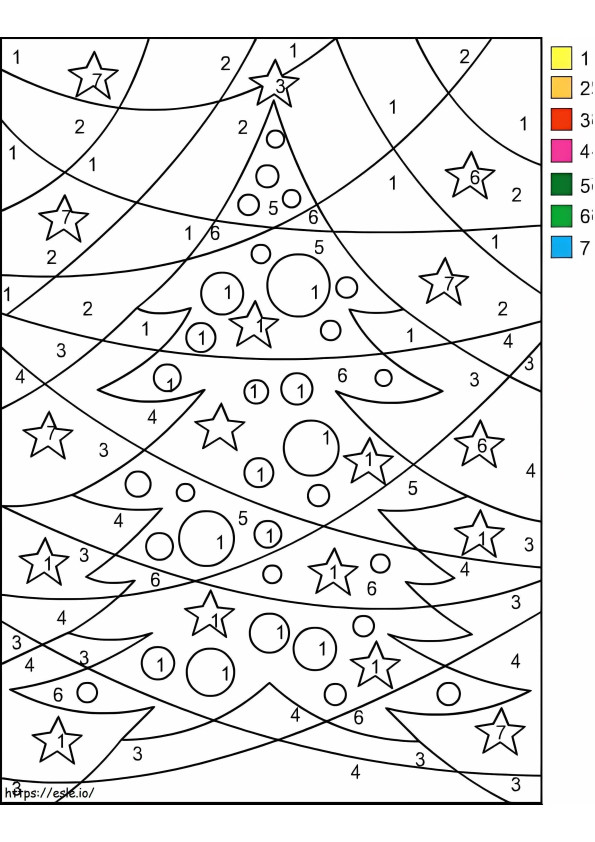 Cor da árvore de Natal por número para colorir