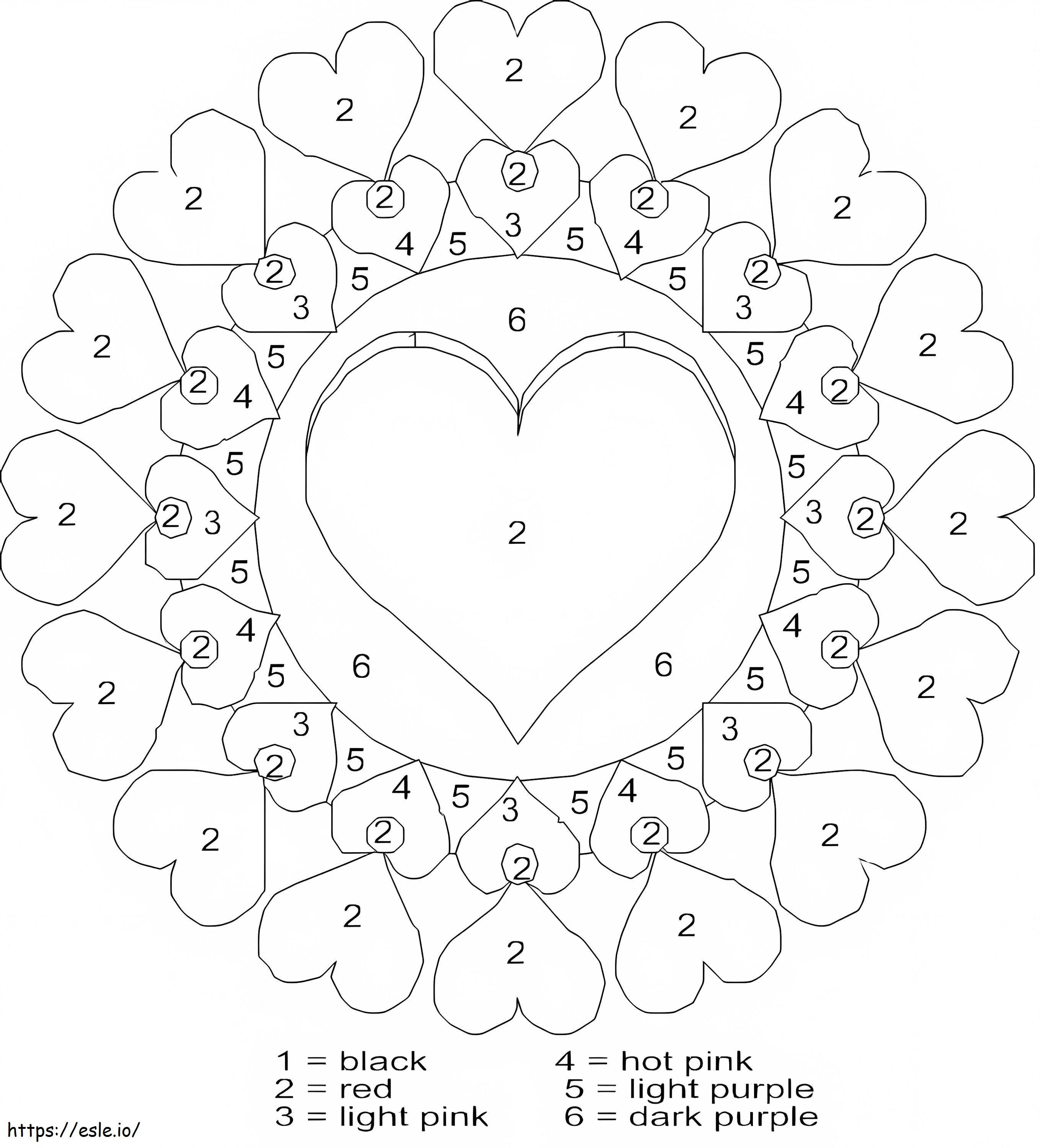 Coloriage Couleur des coeurs de la Saint-Valentin par numéro à imprimer dessin