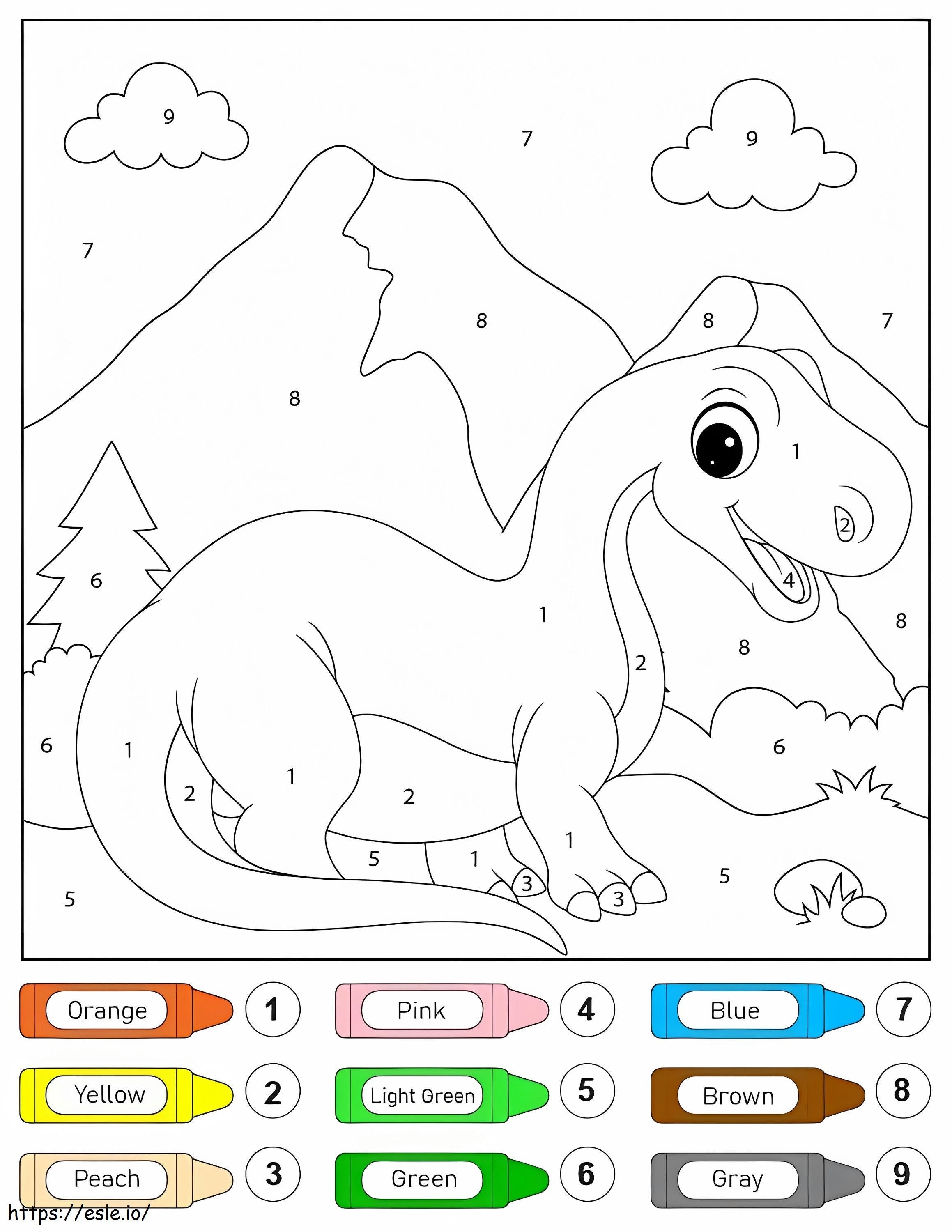 首の長い恐竜 番号ごとに色分け ぬりえ - 塗り絵
