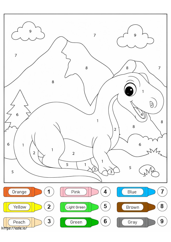 Kolorowanie według numerów dinozaura z długą szyją kolorowanka