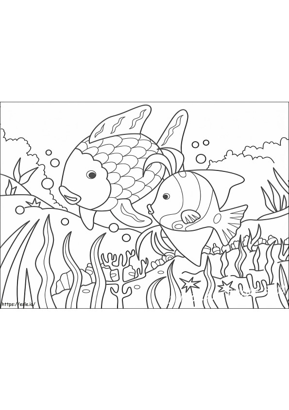 Coloriage Deux poissons arc-en-ciel dans la mer à imprimer dessin