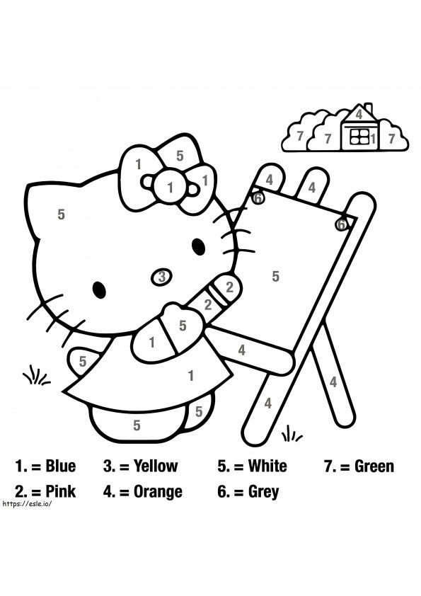 Coloriage Belle couleur Hello Kitty par numéro à imprimer dessin