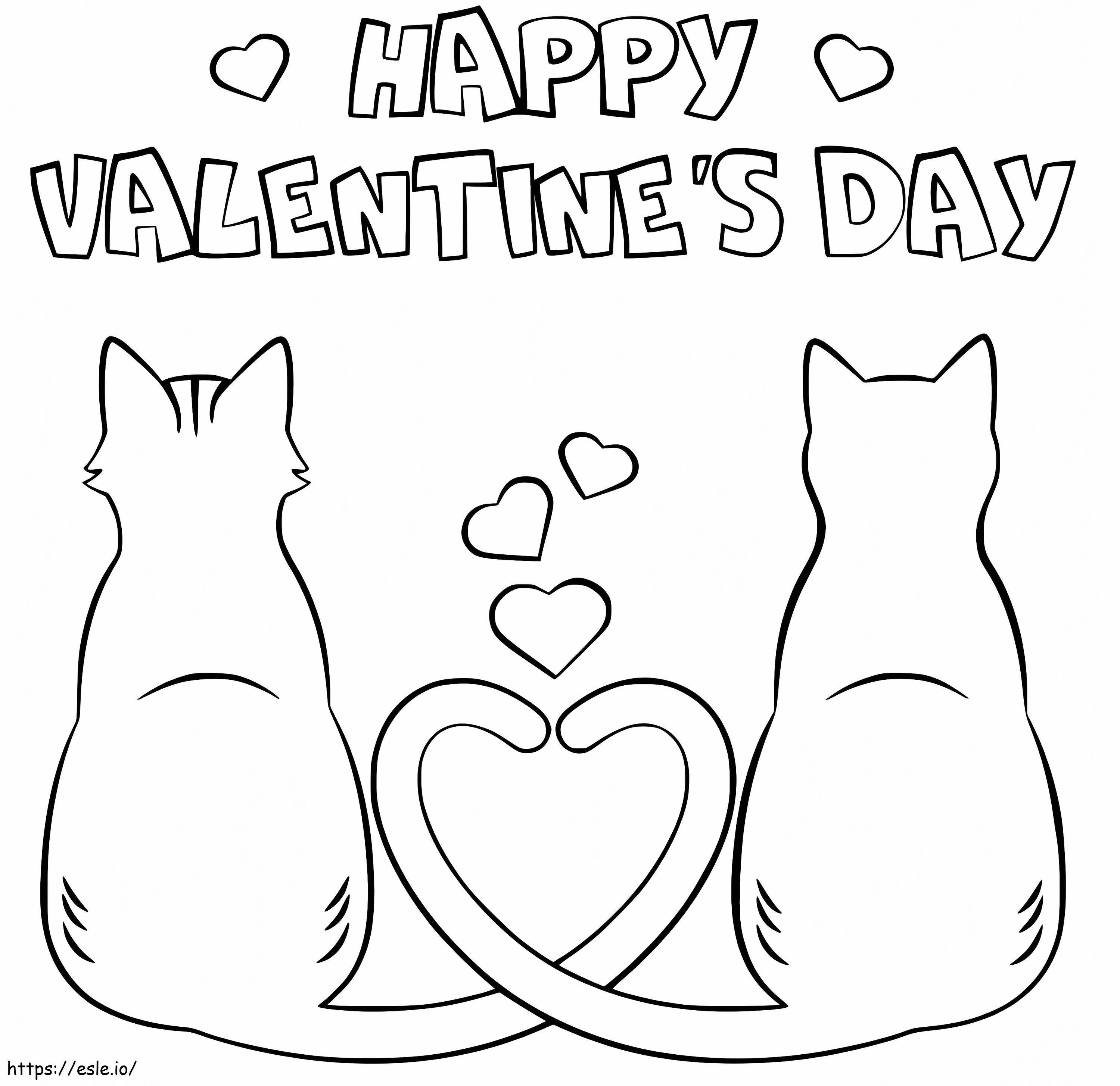 Coloriage Couple de chats pour la Saint-Valentin à imprimer dessin