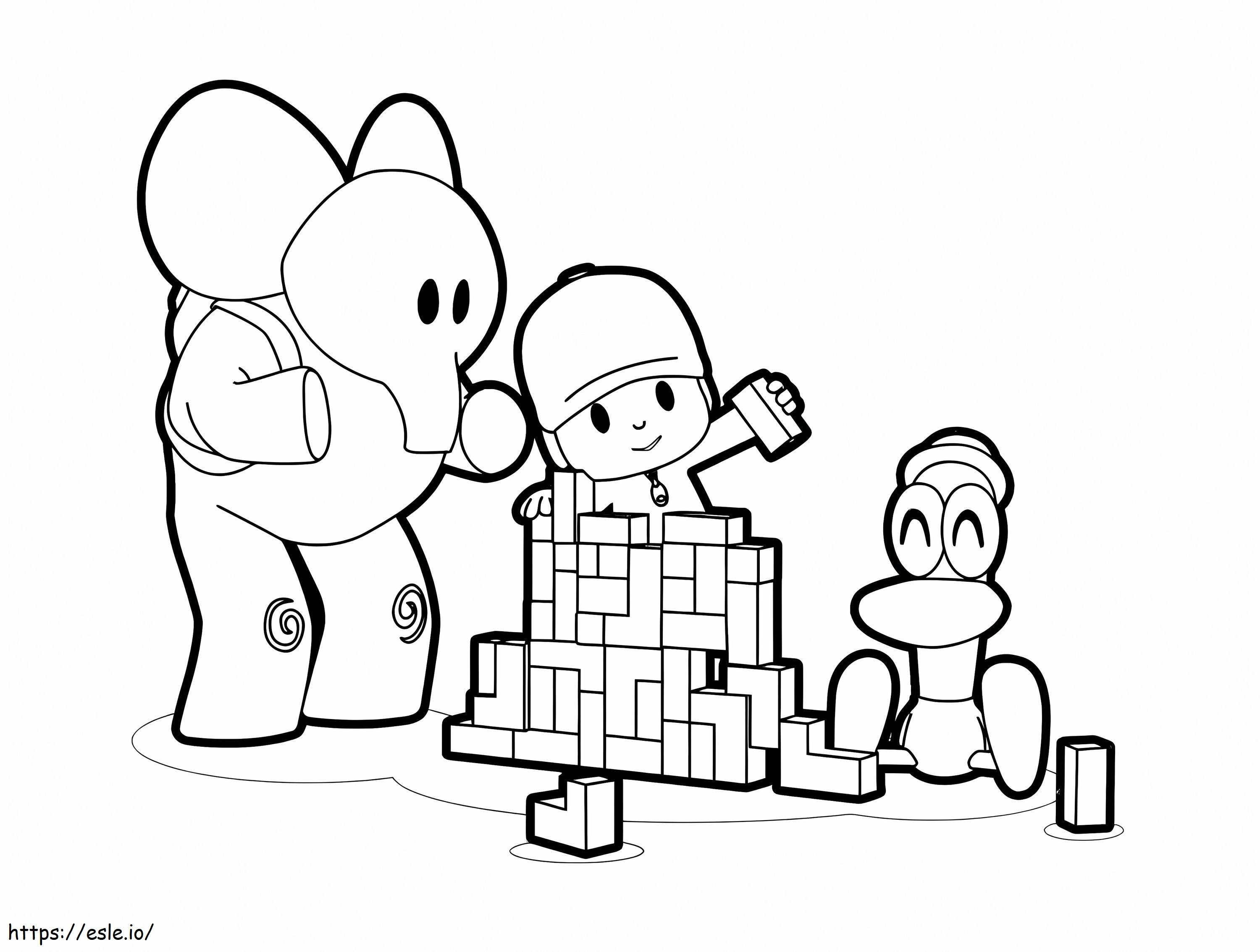 Pocoyo e amigos jogando Lego para colorir
