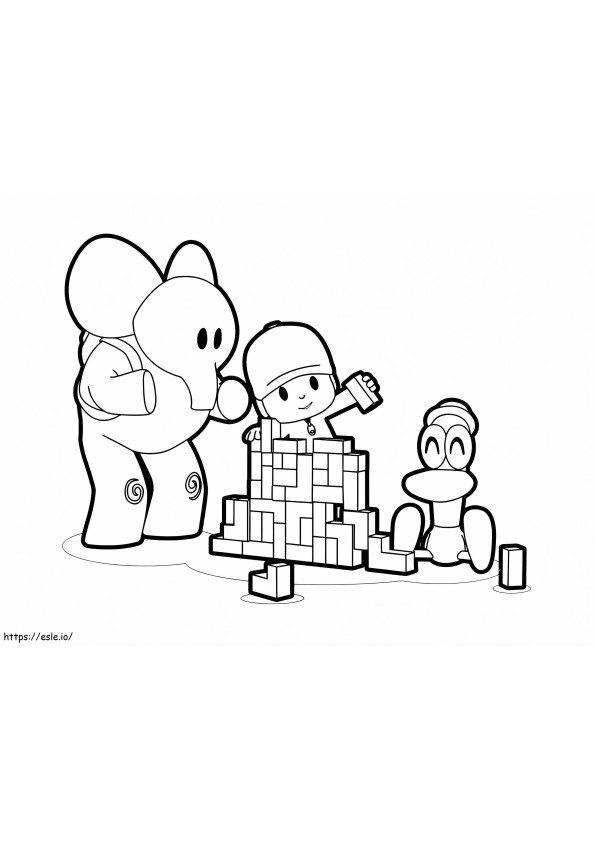 Pocoyo ja ystävät leikkivät legoa värityskuva
