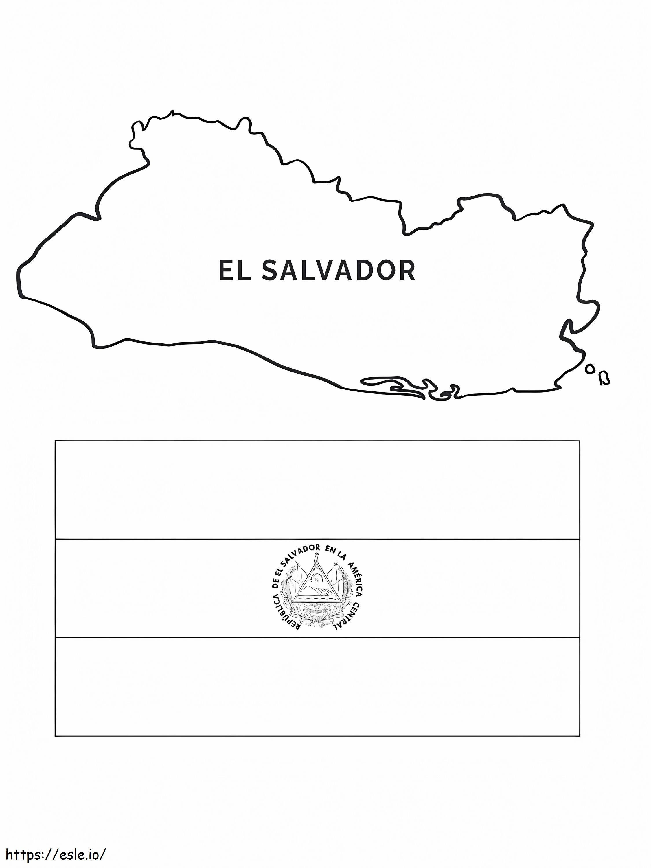 エルサルバドルの地図と国旗 ぬりえ - 塗り絵