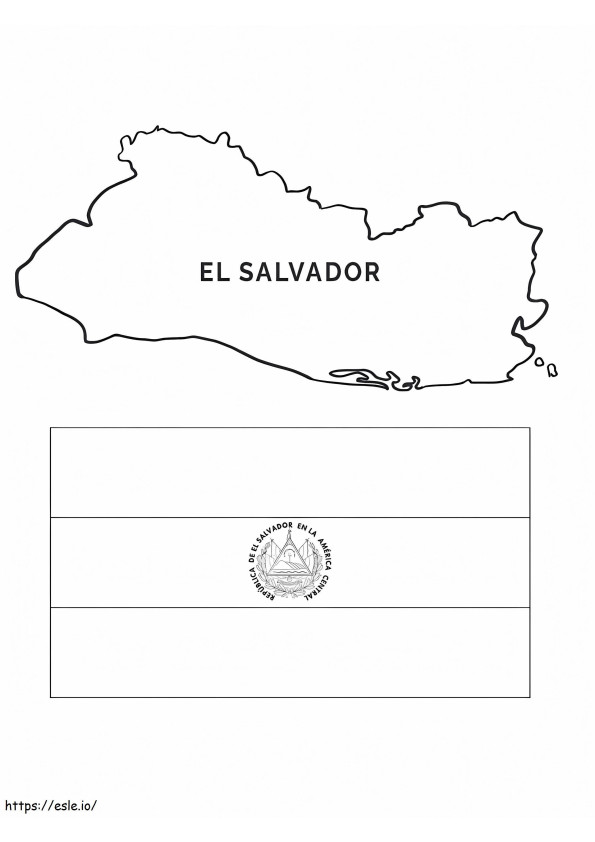 El Salvador kartta ja lippu värityskuva