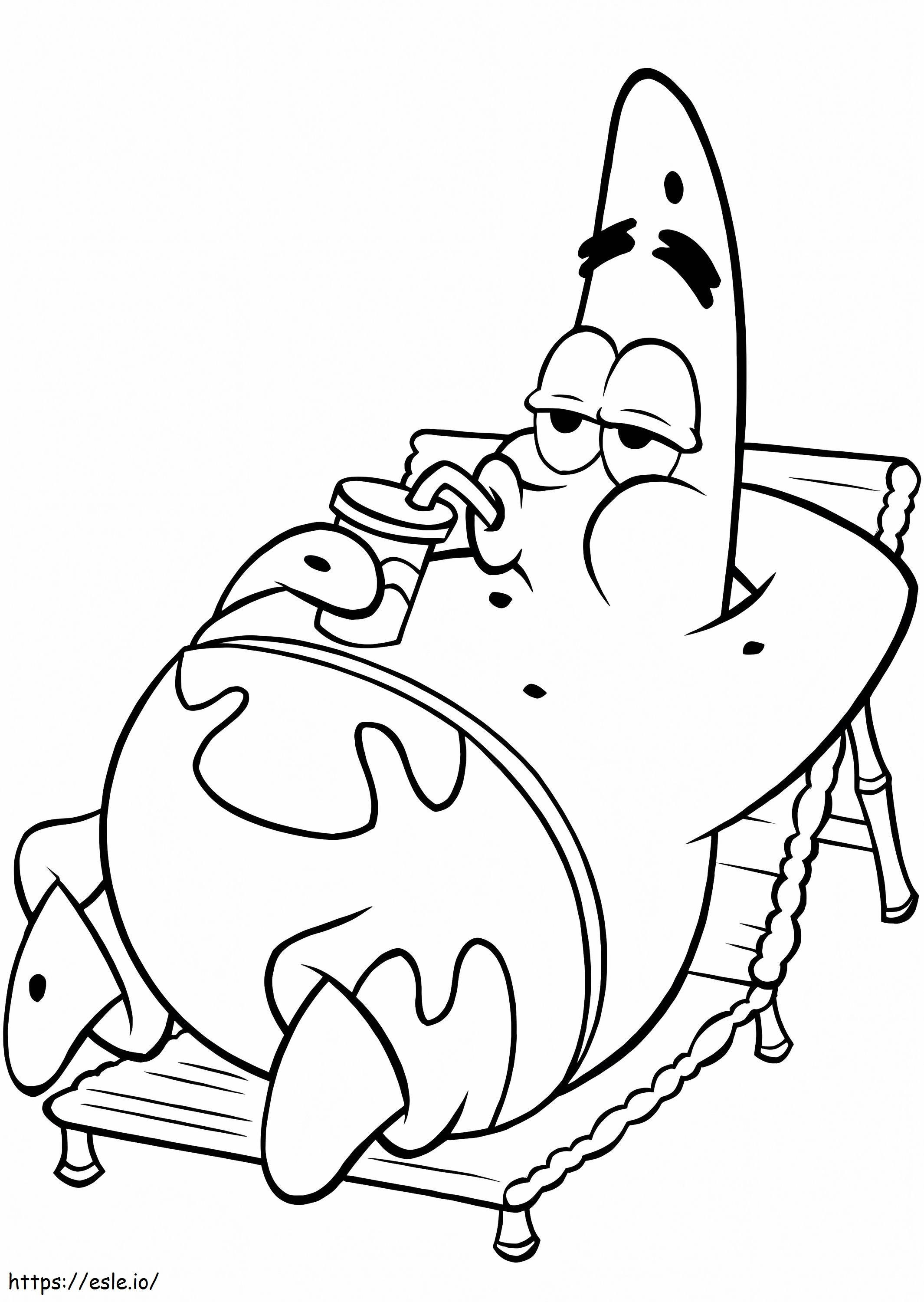Patrick Star Lying And Drinking Water On The Beach coloring page
