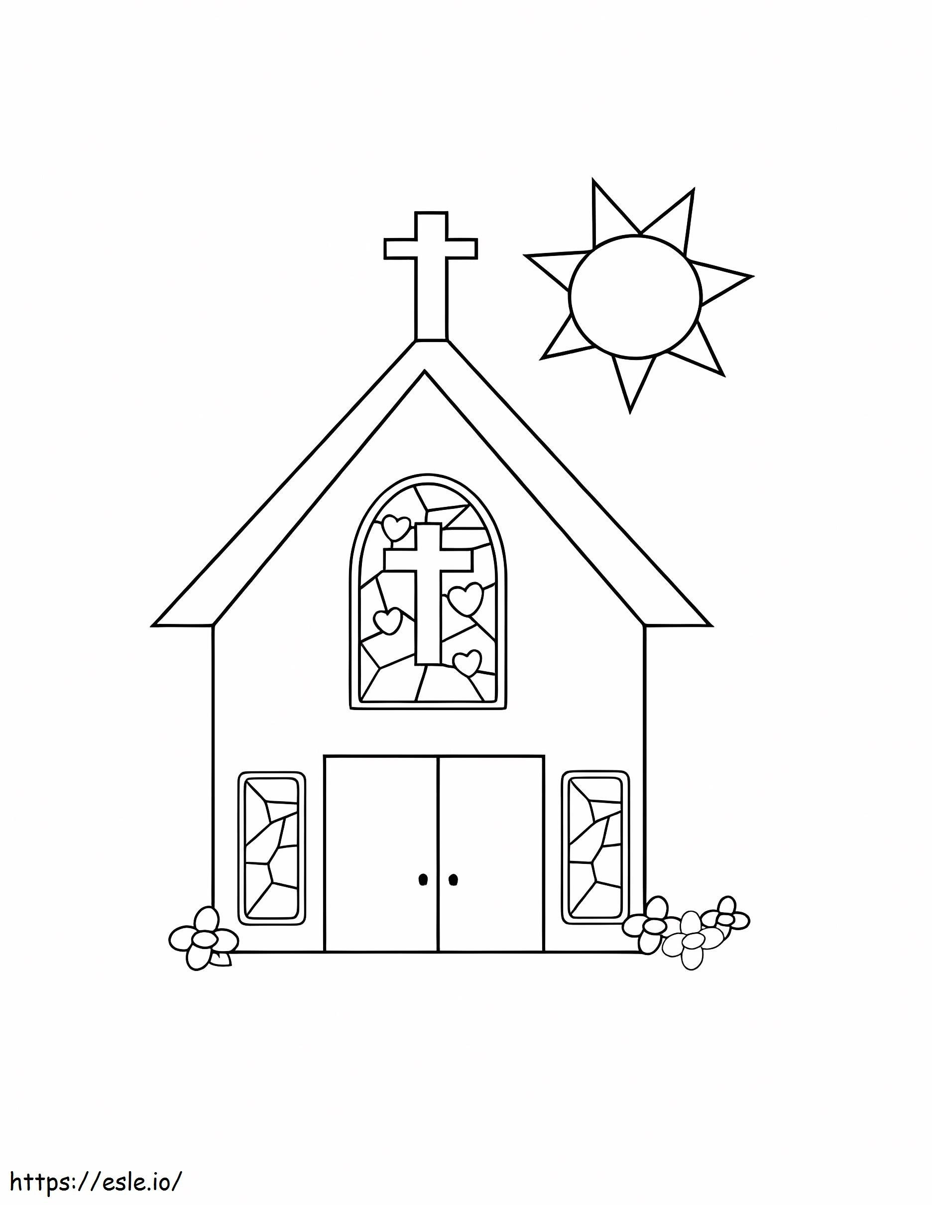 Church And Flower coloring page