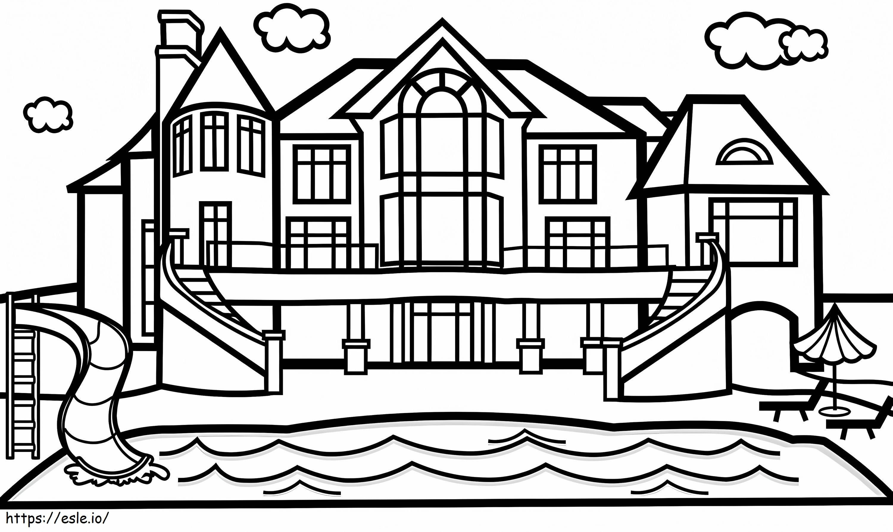 Mansion With A Pool coloring page