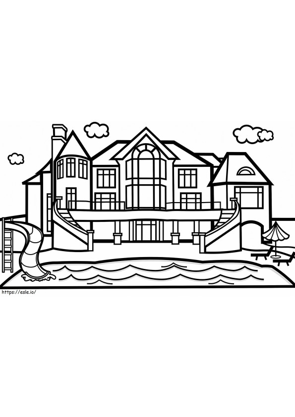 Mansion With A Pool coloring page