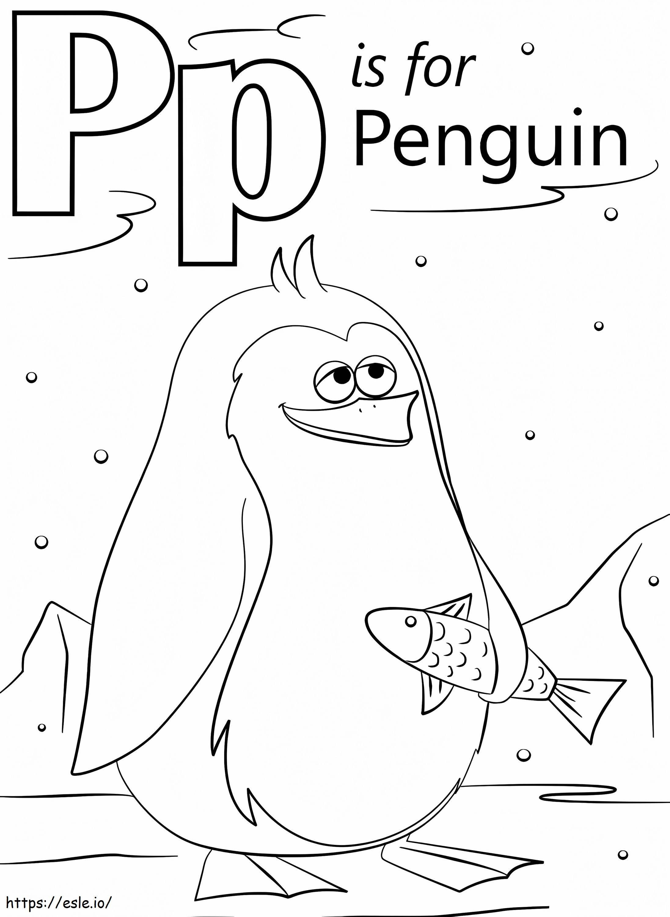 Lettera del pinguino P da colorare