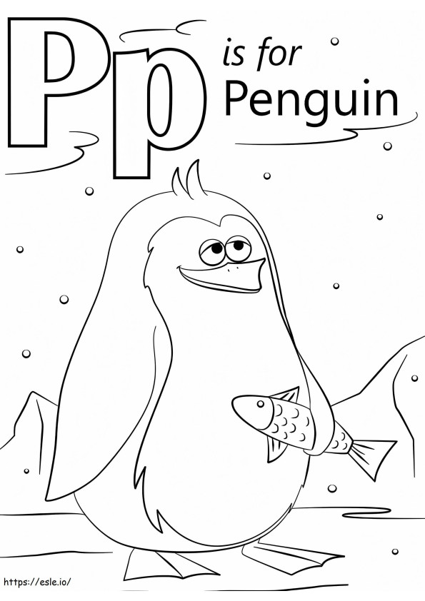 Litera Pinguin P de colorat