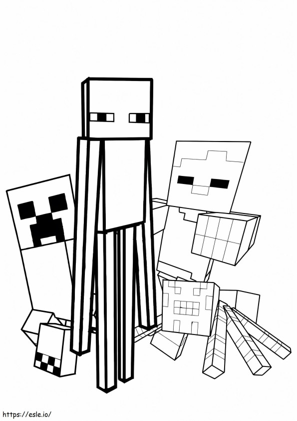 Tres monstruos de Minecraft para colorear